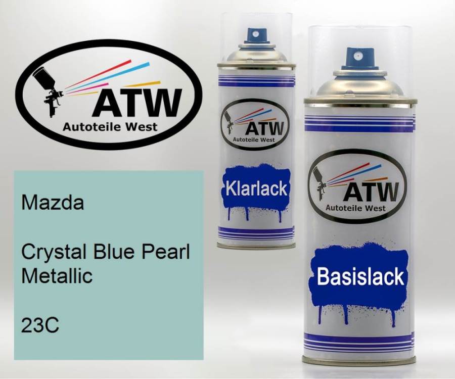 Mazda, Crystal Blue Pearl Metallic, 23C: 400ml Sprühdose + 400ml Klarlack - Set, von ATW Autoteile West.